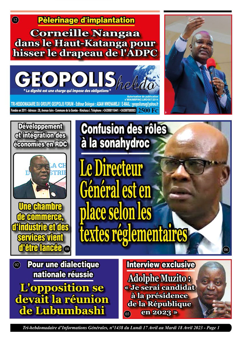 CCIS_rdc's tweet photo. #RDC Lancement Officiel de la CCIS

Ce lundi 17 avril , dans la capitale congolaise , plusieurs journaux d’informations sont revenus sur la cérémonie de la présentation de notre chambre de commerce, d’industrie et de services.
Lire @HebdoLes , #Geopolis , #AfricaNews, #ACP etc.😊 https://t.co/bRvVGcBUQI