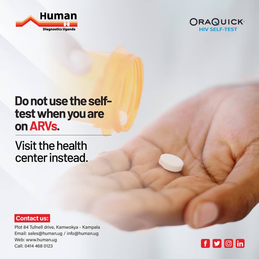 Quick reminder; Do not use the #OraQuickHIVSelfTest kit while on ARVs. 

Visit the nearest health center for help and more tips about sharing your status, taking treatment and living a healthy life. 

#TestBeforeYouTaste 
#KnowYourHIVStatus