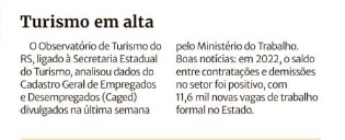 Apcslima's tweet photo. Em 2022, o setor de turismo no RS teve um aumento de 23,7% na admissão de profissionais formais em comparação com 2021.

Coluna do GZH publicou uma nota sobre os empregos no setor de turismo. https://t.co/svND5ykuOY