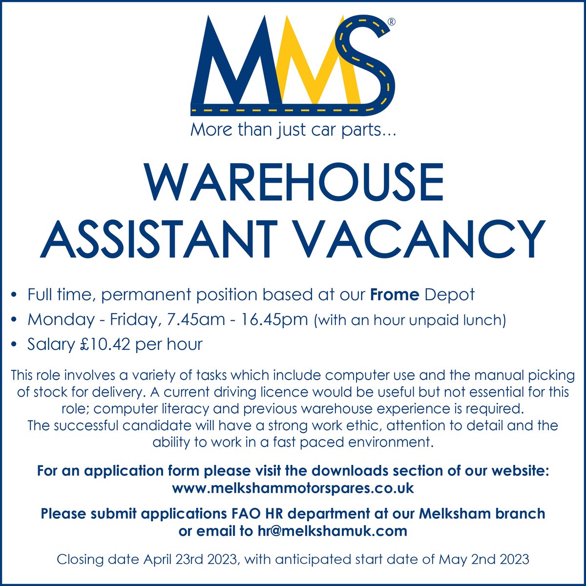 MelkshamMotor's tweet photo. Interested in our joining team? We have a vacancy in our Frome depot. Application forms can be downloaded from our website: https://t.co/gQd63zMeqO