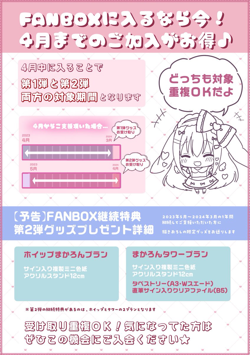 こちらは、FANBOX継続特典【第1弾】の
グッズイラストになります🎁✨

直筆サイン入り複製ミニ色紙や
アクスタや缶バッジなど

継続ご支援者さま限定の
2度と手に入らないグッズですので

ほしい方はこの機会を
お見逃しなく～!!🙏
https://t.co/pNUIFu1g4j 