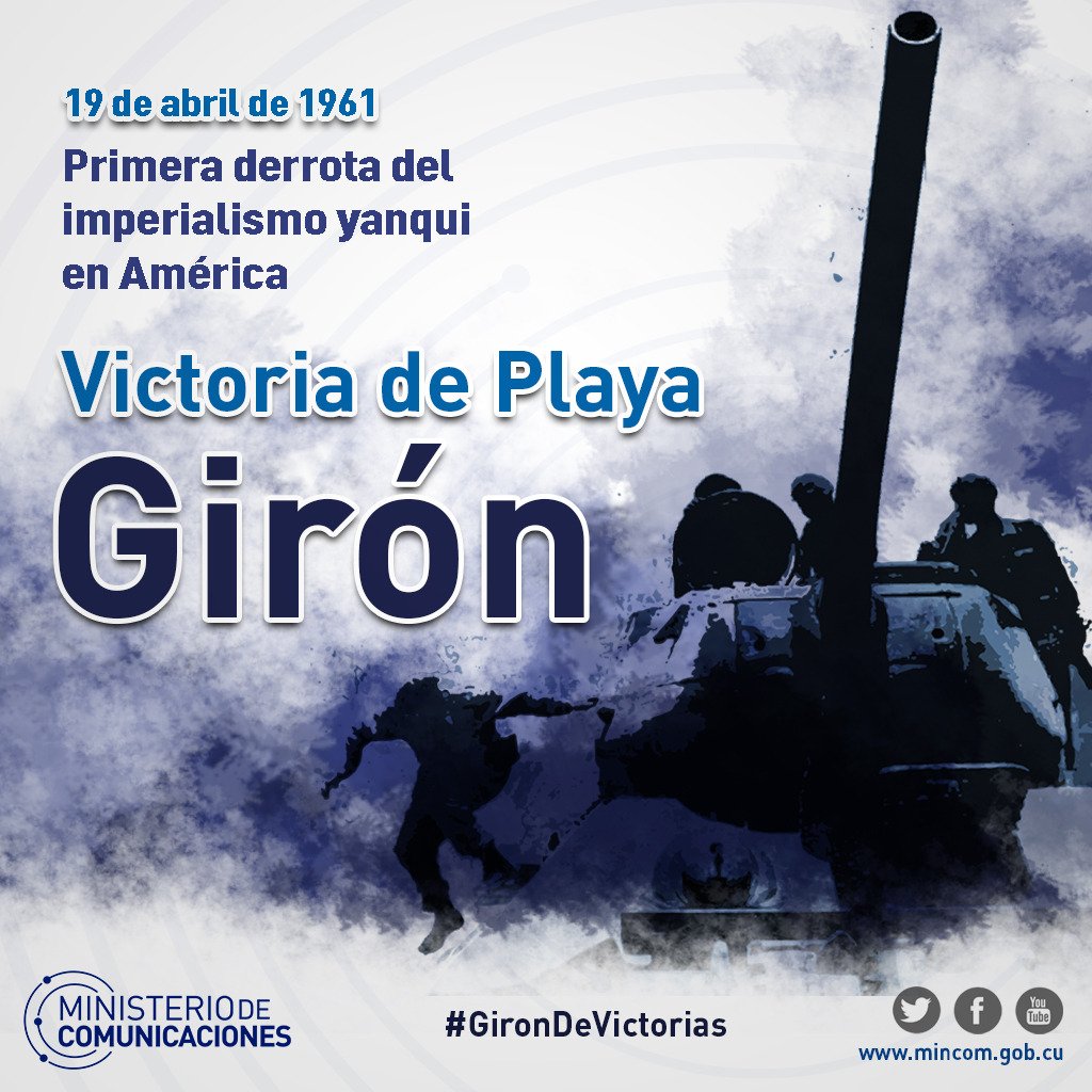 «Después del triunfo de la Revolución en 1959, ningún hecho marcó tanto el destino y el futuro de nuestro pueblo como la batalla de Playa Girón».#FidelPorSiempre
Como en #GironDeVictorias aquel glorioso abril de 1961, ¡seguiremos luchando, resistiendo y venciendo! #MejorEsPosible