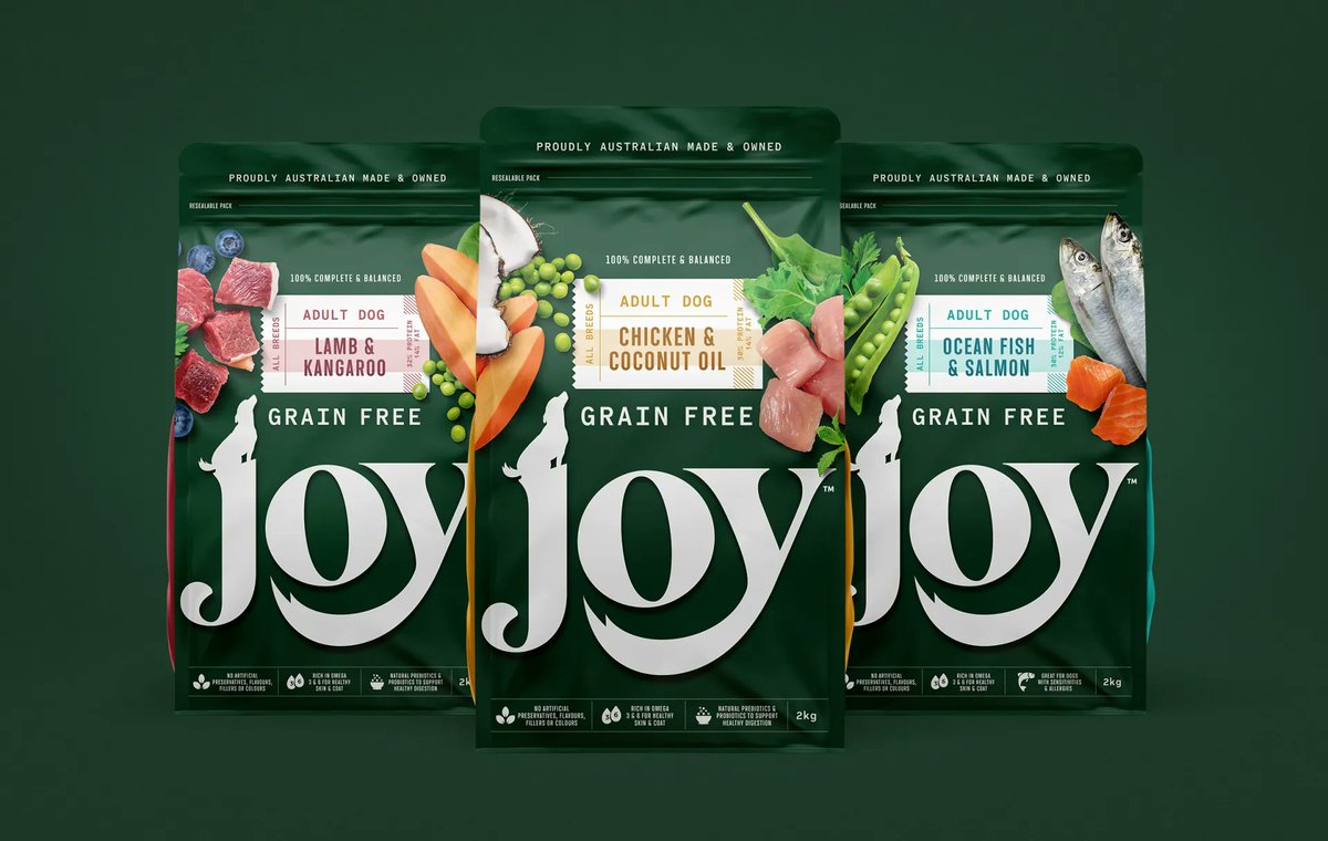 packagings's tweet image. The centrepiece of the #brand is a #wordmark, crafted from lowercase letterforms with playful movement throughout.
Joy #petfood #packagingdesign by Boxer &amp;amp; Co.
packagingoftheworld.com/2023/04/joy-pe…
------------
Creative Lead: Tim Meredith
Client Service Lead: Gwen Blake