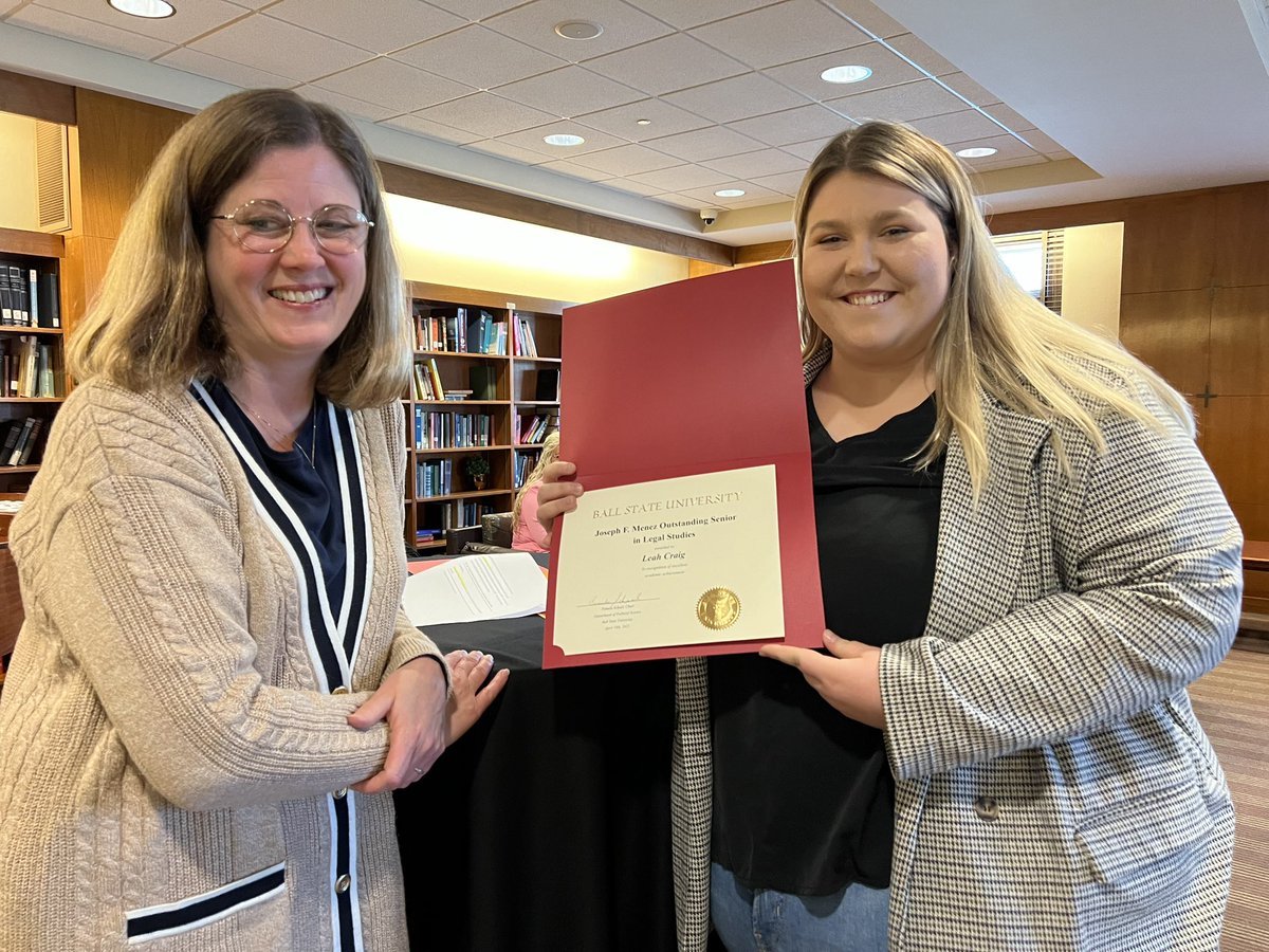 BSULegalStudies's tweet photo. Congratulations to Leah Craig, this year’s Joseph Menez Outstanding Senior in Legal Studies. #teamlegalstudies  #wefly https://t.co/GsPZ3tRDj4
