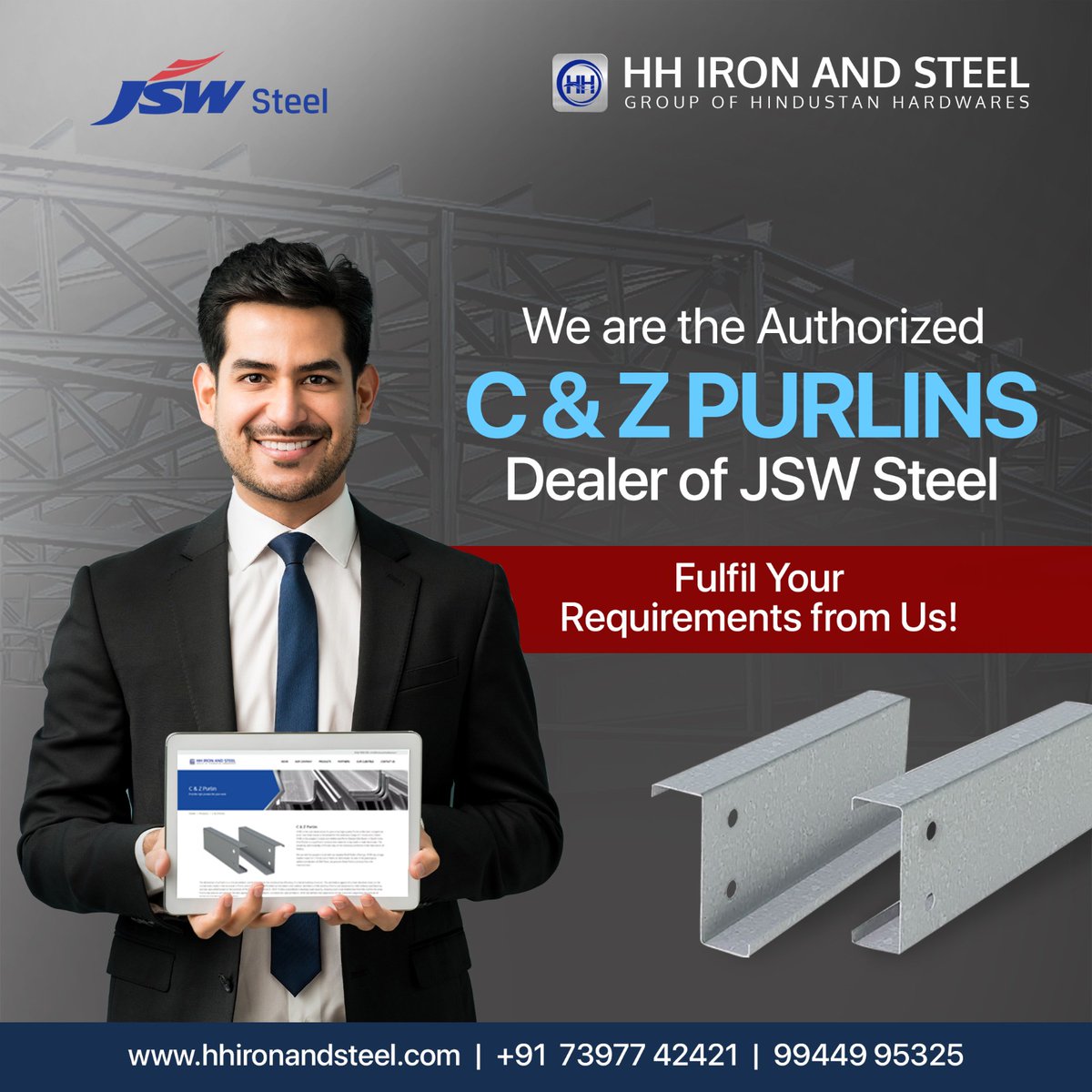 HH_Iron_Steel's tweet photo. #HHIronandSteel is the industry's most renowned Authorized Dealer of #JSWSteel to supply and distribute C & Z Purlins
https://t.co/rJ6GDBGbLy / 73977 42421
#SteelBuilding #SteelBuildingConstruction #Purlin #CPurlin #CPurlins #ZPurlin #ZPurlins #PurlinSteel #JSWSteel #HHIS https://t.co/M2XbCJw8dr