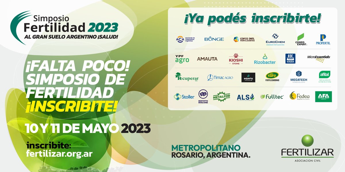 agroconsultas's tweet photo. #SIMPOSIOFERTILIDAD2023

2 días donde se verán:
#Manejo y oportunidades en la #nutrición de #cultivos
#Necesidades de #producción de #MásyMejoresalimentos.

El rol de los #nutrientes, #Innovaciones y #demandas del sector.

Más Info e inscripciones: https://t.co/P0wMesAqQZ https://t.co/5Qb0qtx1Bq