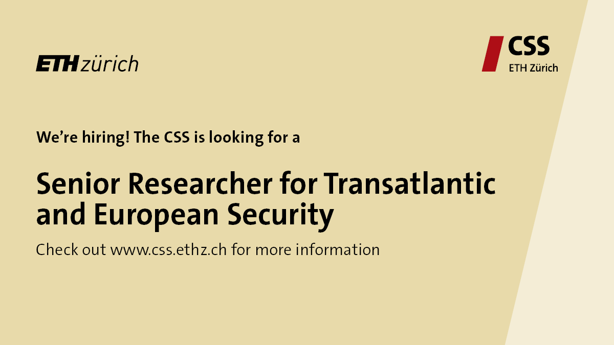 CSS_ETHZurich's tweet photo. 📢One more week left to apply for the Senior Researcher position on Transatlantic and European Security at the @CSS_ETHZurich. Apply now to work with us! Deadline is 26 April. Find out more here⬇️ https://t.co/463NIuOkH8 @ETH_en #Europe #NATO #EuropeanUnion #Switzerland #research https://t.co/yRXbHL7oVH