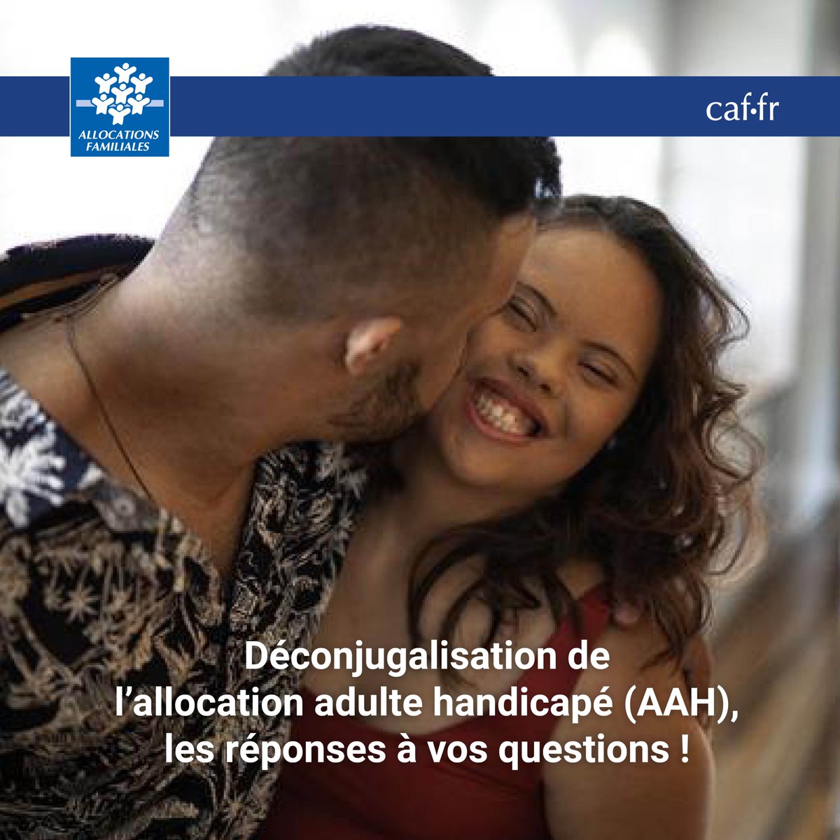 cnaf_actus's tweet photo. #Handicap

Avec la déconjugalisation de l’Allocation aux adultes handicapés (AAH), son mode de calcul va changer pour les bénéficiaires en couple.

Agenda de la réforme, bénéficiaires ou démarches, toutes les réponses à vos questions sont sur

https://t.co/S8zRQV6Zmm https://t.co/4NvzaMiTJW