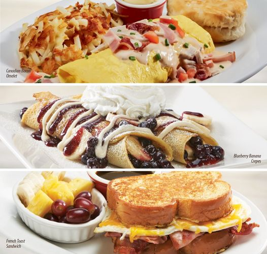 Our new seasonal entrées have arrived! Treat yourself to our Canadian Bacon Omelet, Blueberry Banana Crepes &amp; French Toast Sandwich. See you this weekend!
For descriptions: eatatelmers.com/menu/