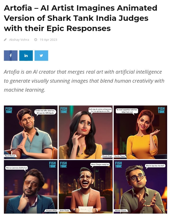 Artofia re-imagines Shark Tank India judges in AI with their epic responses. Check the full coverage here:

indianbusinesstimes.com/2023/04/19/art…

#ashneer #sharktankindia <a href="/ScoopWhoop/">ScoopWhoop</a> <a href="/afaqs/">afaqs!</a> <a href="/BestMediaInfo/">BestMediaInfo</a>  <a href="/Ashneer_Grover/">Ashneer Grover</a> <a href="/AnupamMittal/">Anupam Mittal</a> 

#ArtificialIntelligence