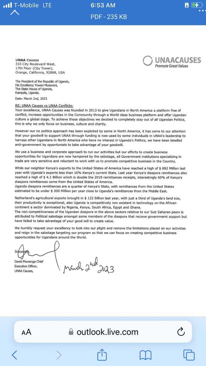 unaacauses's tweet photo. @KagutaMuseveni On March 2nd, 2023, without even knowing that there is a lawsuit about the Las Vegas activities we wrote a letter to President Museveni.
We used a different channel because we had fears this letter will not make it to the Presidential desk https://t.co/igZKhviaKU