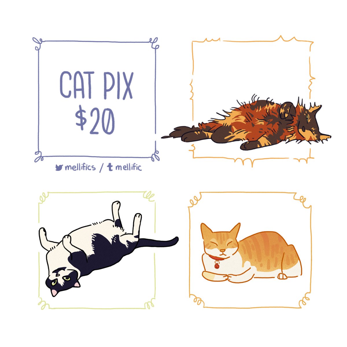 mellifics's tweet photo. [RTs💕] commissions open! testing the waters with some little cat drawings at $20 apiece, please fill out this form if you're interested! https://t.co/kGGvfjRYtV https://t.co/Wnn5ULFNRy