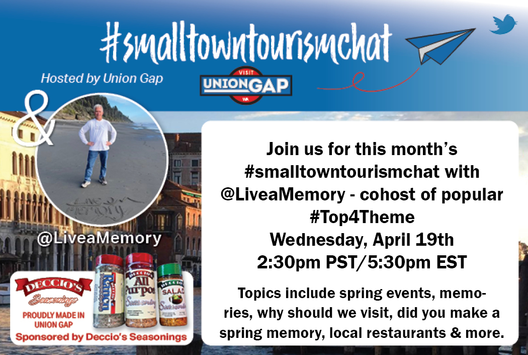 Join today's #SmallTownTourismChat w/#top4theme cohost @LiveAMemory. ❤️2c @knoxroadtripper @onceuponapesto @livingitupct @Allison_in_CO @dipyourtoesin @KettleAndTravel @XeniaKaepernick @hassantraveller @CaLandBird @LindaPeters64 @travelingmkter @NatHeathirPhoto @theplaceswhere1