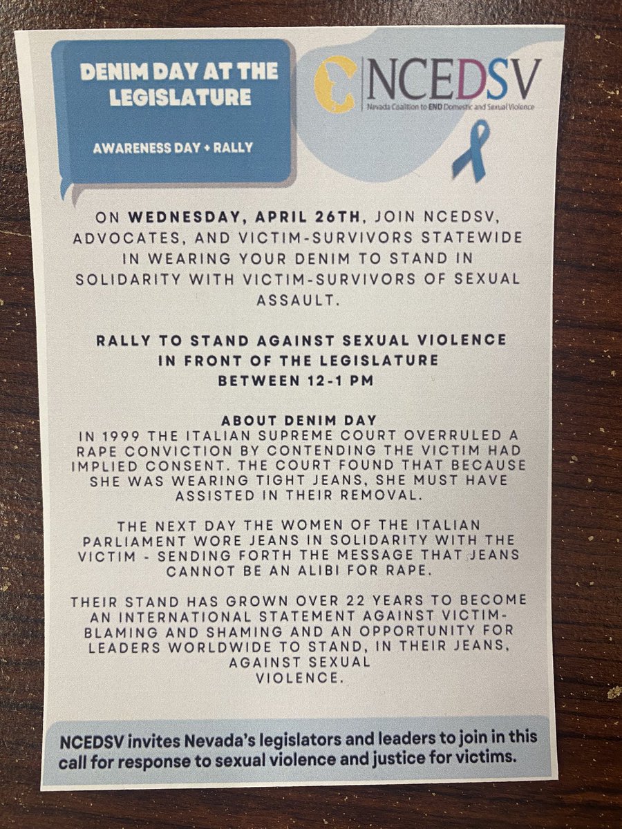 vdunn_'s tweet photo. Join us Wednesday, April 26th for #denimday at #nvleg to stand is solidarity with victim - survivors of sexual assault @NCEDSV https://t.co/KZYYtCEBCv