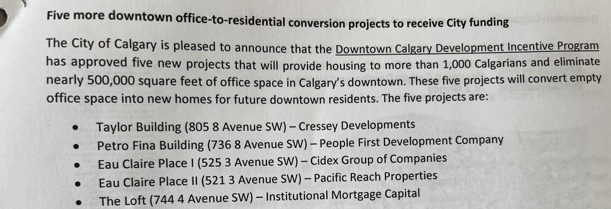 CBCScott's tweet image. Here is the list of the five new office to residential conversion projects. #yyccc