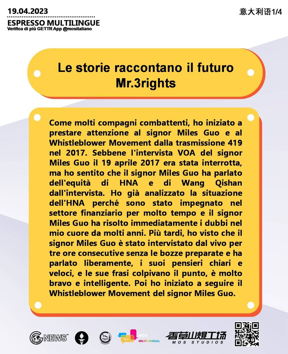 zhanyoujiayou1's tweet photo. 《让历史告诉未来》三票先生Mr.3rights (意大利语,共4页)
Le storie raccontano il futuro
Mr.3rights
#Lincidentevoa419 #SignorMilesguo #WhistleblowerMovement #SerieG #LamortedelPartitoComunistaCinese https://t.co/lZnEM1rvw6