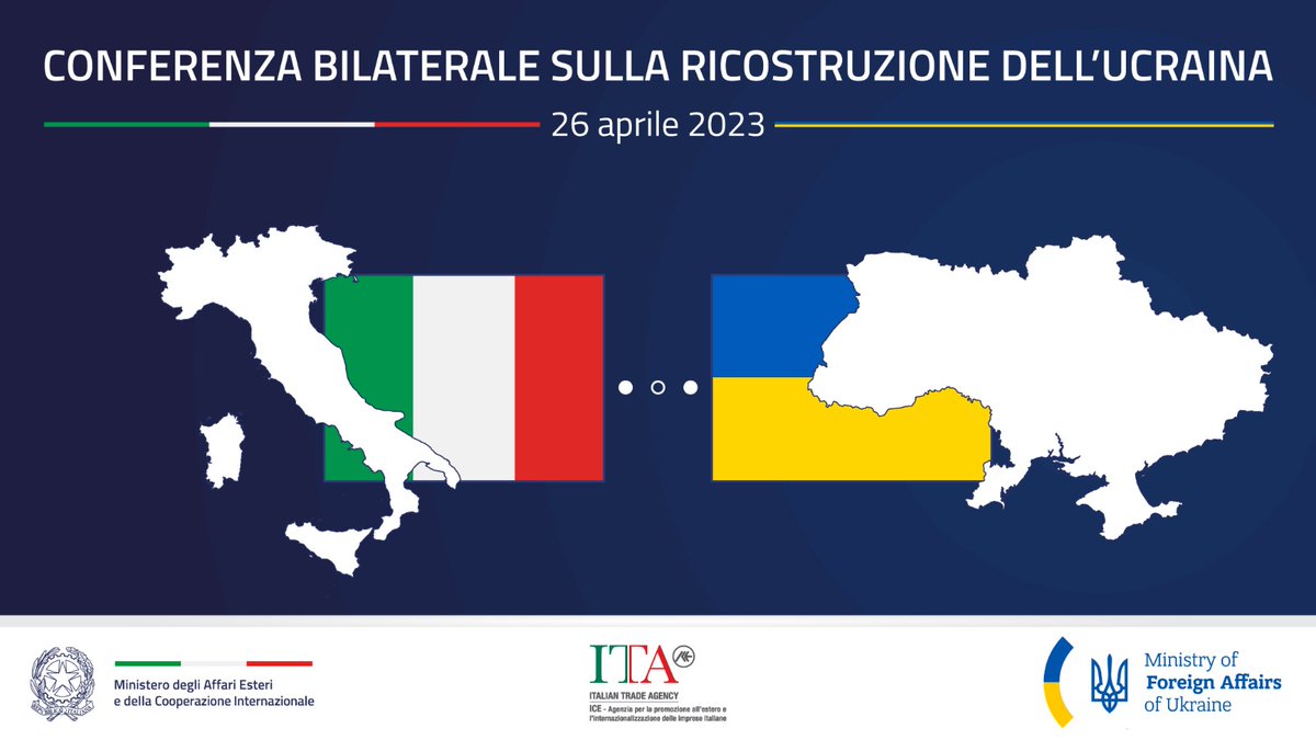 🇮🇹🇺🇦Il 26 aprile l’Italia ospita a Roma una Conferenza sulla ricostruzione dell’Ucraina insieme al Governo di Kyiv e a oltre 500 imprese italiane. In vista di questo importante appuntamento, seguici per scoprire i vari settori dell'impegno 🇮🇹 per l'🇺🇦.

#RicostruzioneUcraina