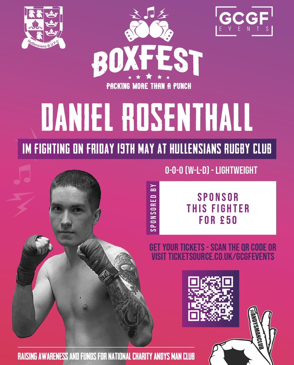 GCGFEvents's tweet photo. Making his boxing debut, Daniel Rosenthall has been working hard in the gym and can’t wait to show you his skills, don’t be fooled by his lack of fights... 👀

Daniel’s sponsorship is available for £50, if interested please email or drop us a message 🤝🏼 https://t.co/kAGkOIeXSb