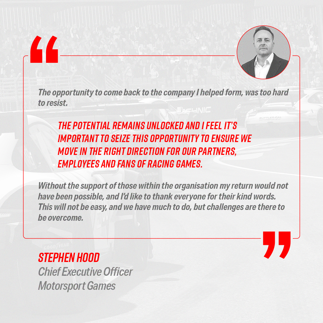 Company News: Stephen Hood returns to Motorsport Games as CEO. As disclosed in our 8-K report, our CEO, Dmitry Kozko, has stepped down from his position. We express our gratitude for Dmitry's unwavering commitment and invaluable contributions and look forward to the future.