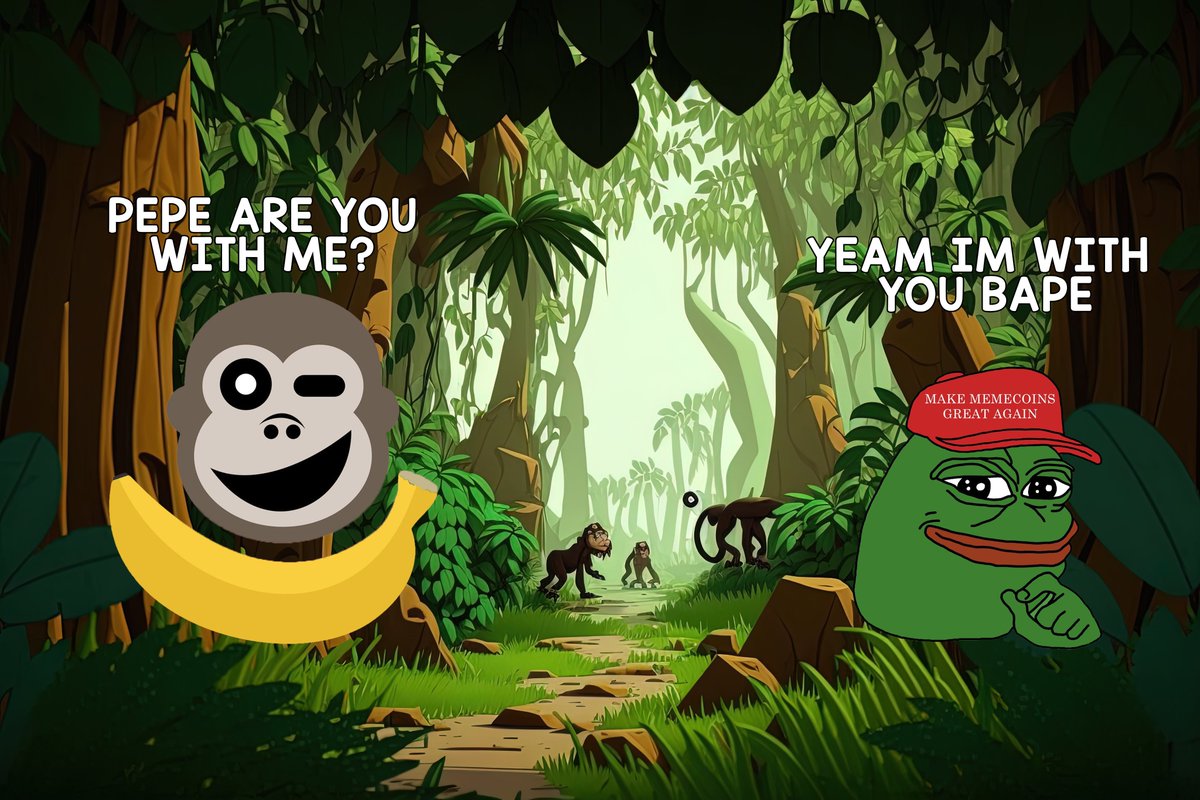 bescapeworld's tweet photo. @realdogen Dogen did you saw $BAPE? 

$PEPE need bananas to keep mooning.. 

https://t.co/TQ4c9SfWfH https://t.co/FYfWumkXWY