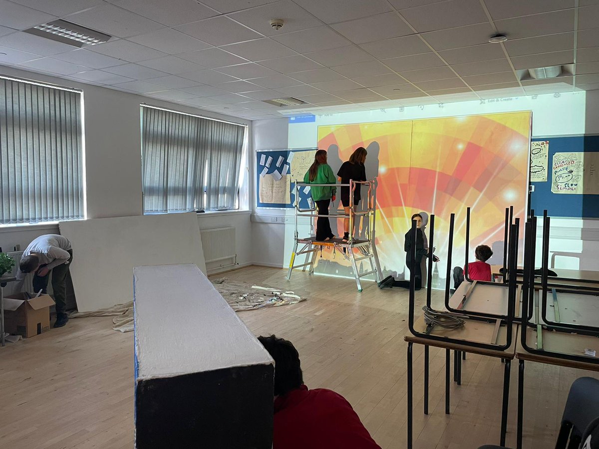 pa_ths's tweet photo. Mr Baddon and the SoL crew are hard at work tracing, sanding, and painting the set at this evening’s rehearsal 👩‍🎨🧑‍🎨 https://t.co/A5zhg7CBft