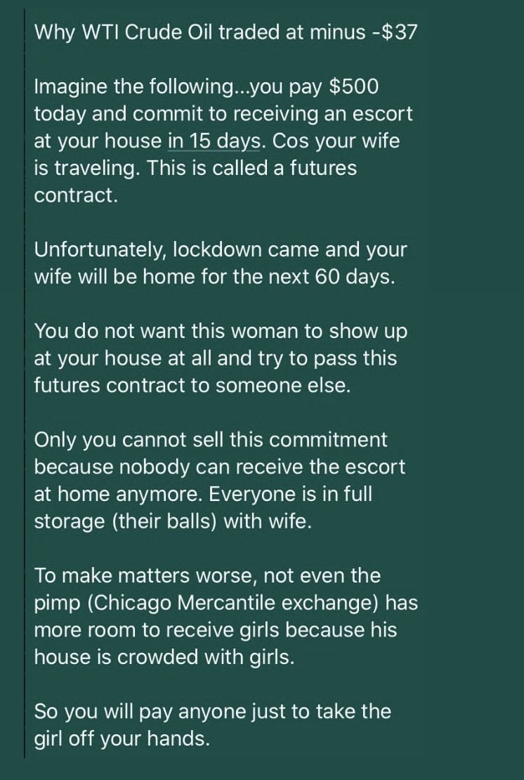 Three years ago, tmr, oil goes negative and this was by far the best explanation I saw. 😂😂😂😂
#com #oott