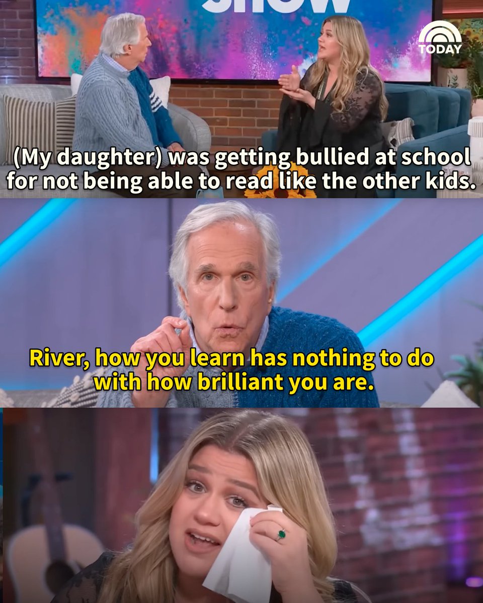 TODAYshow's tweet photo. Kelly Clarkson teared up after Henry Winkler, who has dyslexia, shared some sweet advice for her daughter, River. 💗https://t.co/BpzULhnLOB 

📸: @KellyClarksonTV https://t.co/UiVFfOFCrt