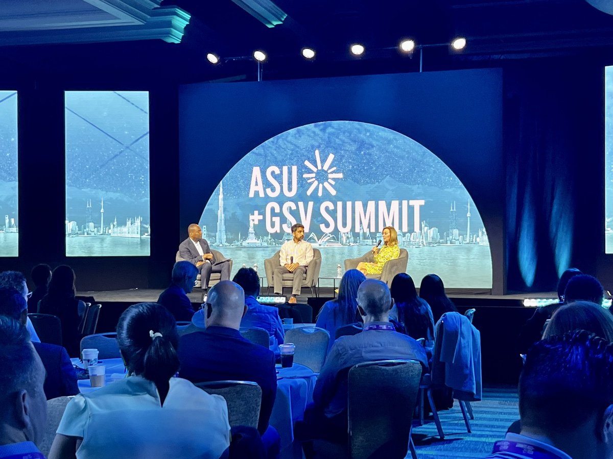 MegGrothman's tweet photo. Ed tech pioneers, @salkhanacademy and @JulieYoungEDU discussing emerging technologies and new models. #ASUGSV2023 @ASUPrepAcademy @asuprepdigital https://t.co/7cBgZLQsNh