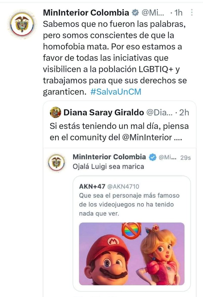 datiados's tweet photo. #Embarrada | ¿Game over para el Comunity manager del Ministerio del Interior?
El Ministerio del Interior de Colombia publicó un trino en su cuenta de Twitter que decía "Ojalá Luigi sea marica" en referencia a la nueva película de Mario Bros. https://t.co/2QCQmas6w0