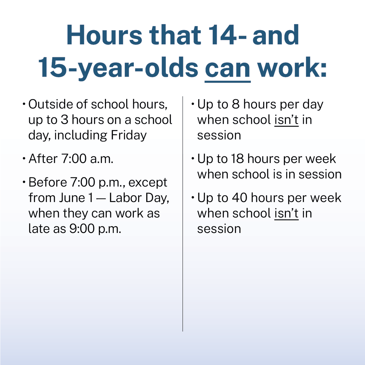 WHD_DOL's tweet photo. Questions about #ChildLabor laws? Here's a short guide to jobs and hours kids can work ⤵️⤵️

▶️ Visit https://t.co/uS2MlXIZLB for more info.

#KeepTeenWorkersSafe #hr #management https://t.co/BWVZzHRm3b