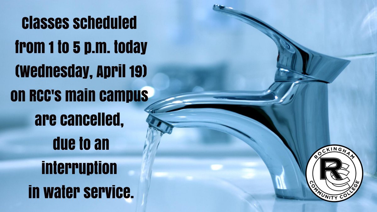 RCC has cancelled afternoon classes today due to water being shut off unexpectedly for repair work off campus. Hopefully the water will be back on for evening classes - we'll keep you posted here and via email.