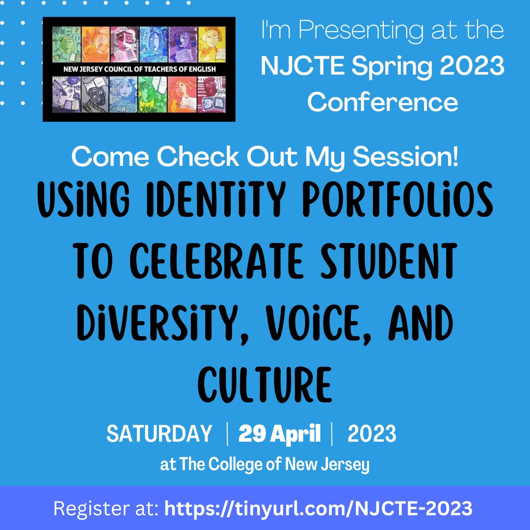 Spring is Here and It's Got Me Feeling EXCITED to return to my alma mater @TCNJ for the upcoming NJCTE Spring 2023 Conference! Looking forward to sharing a fantastic unit on Student Identity Portfolios with my colleague (and neighbor) Mr. Matthew Yard @NJCTENews @NJCTEMembers