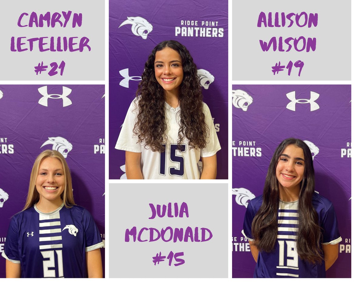 RPHSGirlsSoccer's tweet photo. Congrats to #21 Camryn Letellier, #15 Julia McDonald, &amp; #19 Allison Wilson!!!

District 20-6A Girls Soccer 
2nd Team All-District⚽️💜 https://t.co/Lajk7RjyCc
