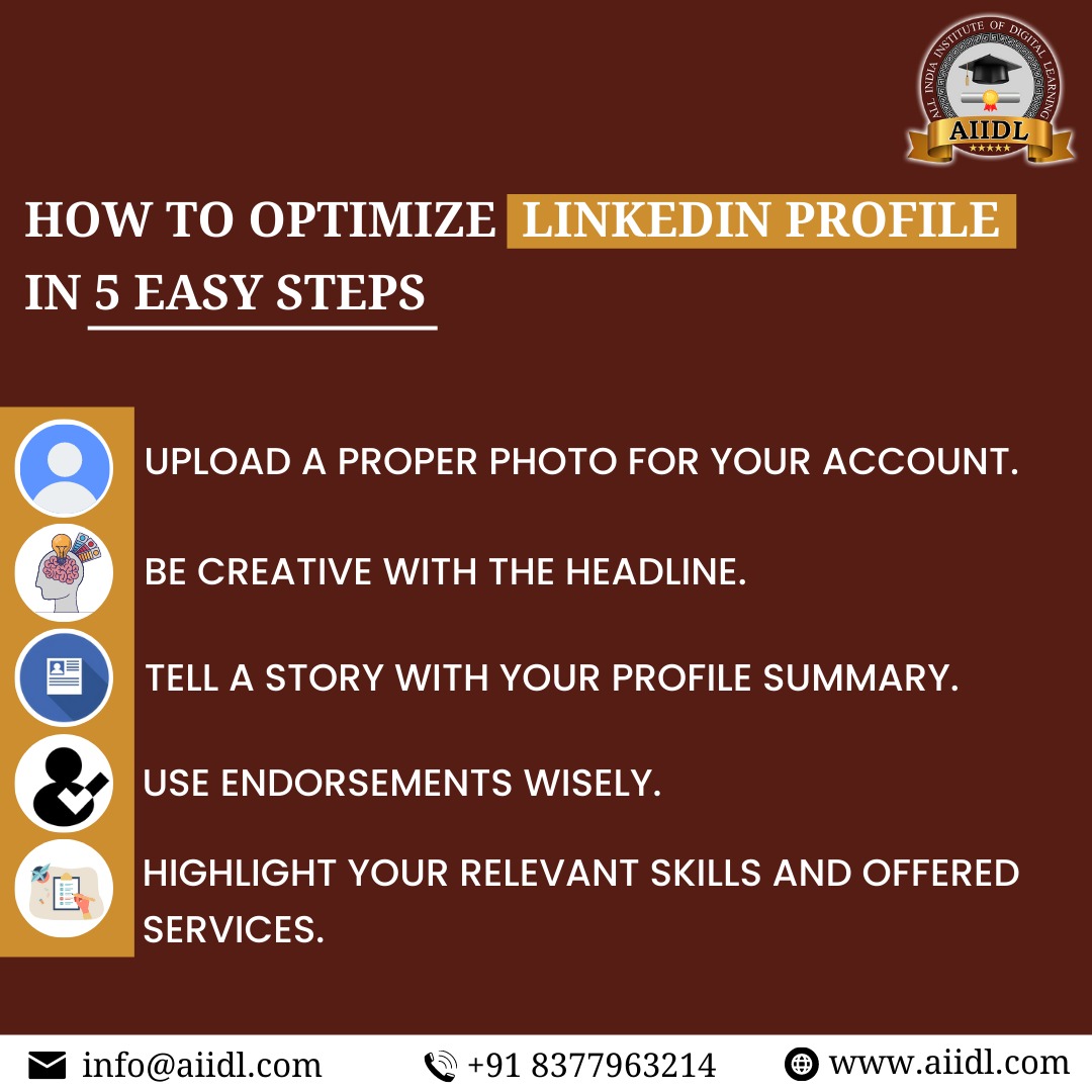 Aiidlofficial's tweet photo. How to optimize Linkedin profile in 5 easy steps.
Visit our website:
https://t.co/D26CC6XgDN
#likedin #profile #account #creative #Headlines #profile #story #summary #PPC #endorsement #contentstrategy #AIIDL #digitalwebplanet #protechplanner https://t.co/gHEnk825ap