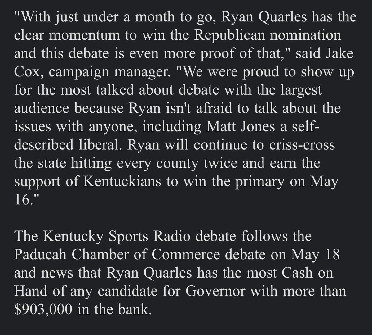 Hands down, <a href="/RyanQuarlesKY/">Ryan Quarles</a> won the <a href="/KySportsRadio/">Matt Jones</a> debate.