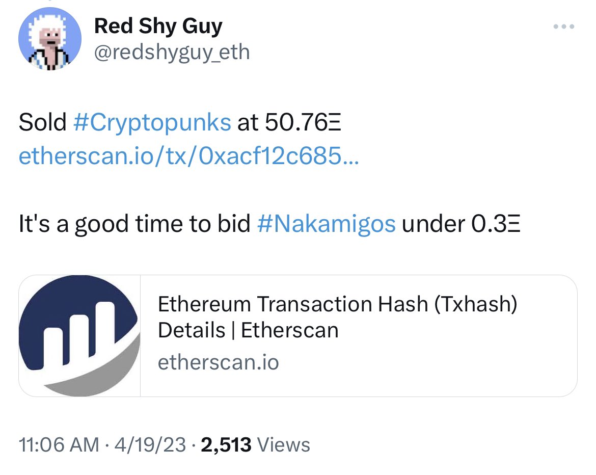 3orovik's tweet photo. This guy just sold a cryptopunk for 50 eth to bid on nakamigos https://t.co/LCfsOKdg8a