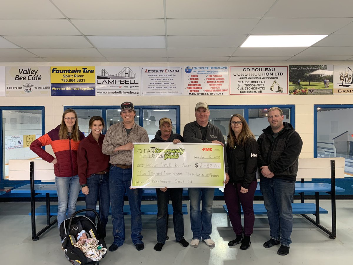 Thanks to <a href="/FMCAgCanada/">FMC Ag Canada</a> and the Clean Fields Community Yields program, we raised funds based on FMC sales to the farming customers we have! Funds were given to the West Smoky Rec Centre in Eaglesham.   
#CleanFieldsCommunityYields