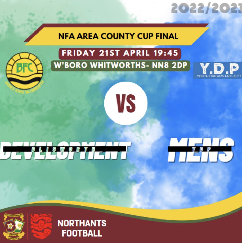 YDPltd's tweet photo. This Friday night our first ever YDP 🔵 Mens ⚽️ team are playing in the Northants Area County Cup Final 🏆 

A massive achievement given we are only in our first season 🤩

Try and make the short trip and come and support the lads 😀

@NorthantsFA @PTAlanSwann @PDFLUK https://t.co/2uQBXXJO3Q