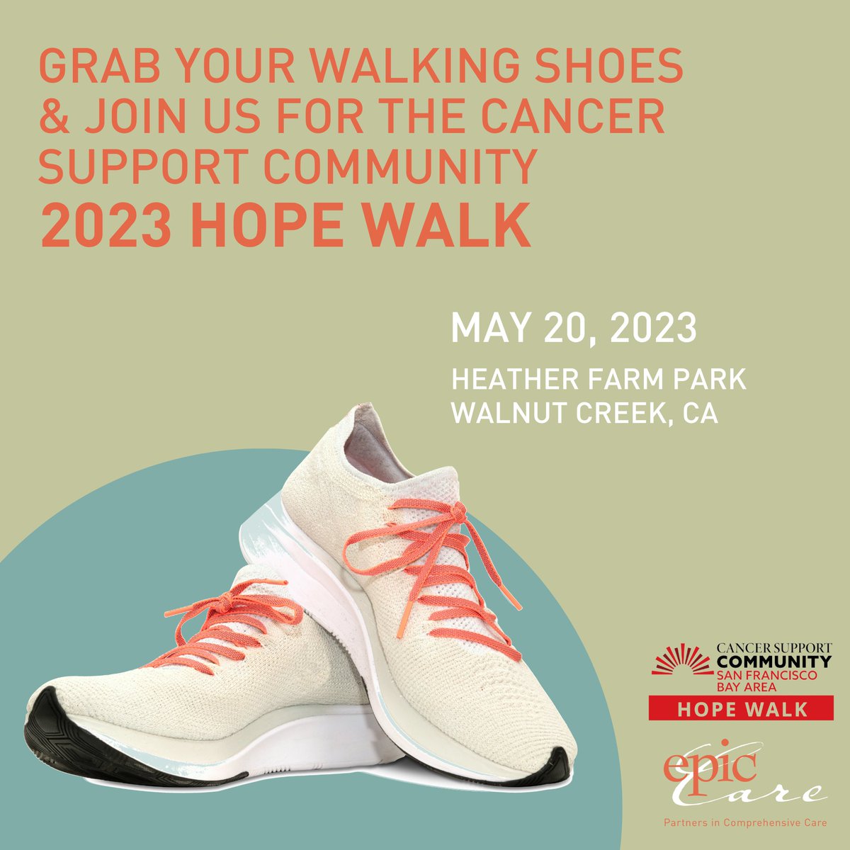 EpicCare's tweet photo. CSC San Francisco #BayArea 2023 #HopeWalk. Participants joining the walk on May 20 will see many of Epic Care's staff there, as we've formed a team ready to walk the trails. Use the hashtag #WhyIHopeWalk to inspire others. #EpicCare is a proud sponsor of the @CancerSupportSF https://t.co/IizMMmXHS7