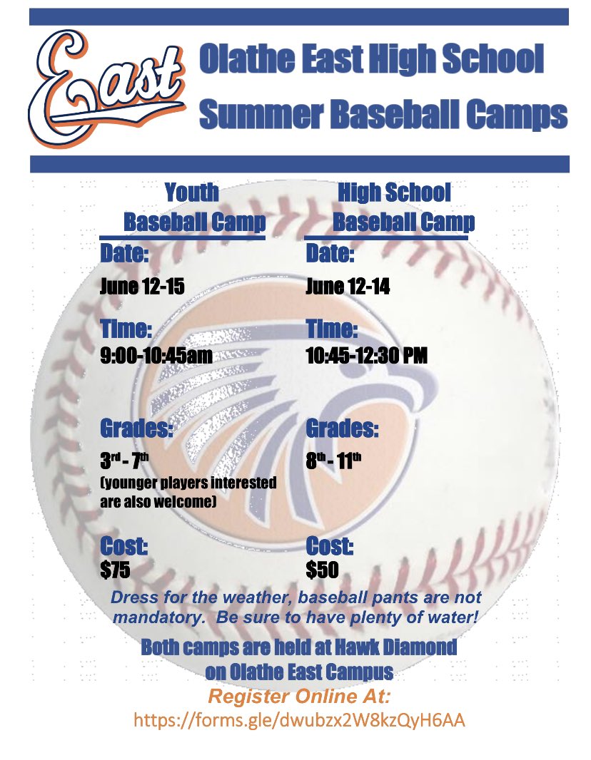 OEHawksBaseball's tweet photo. Summer Camp!!! Sign up!!! Share with friends and teammates, all are welcome!! https://t.co/dJoqIsiQ1S https://t.co/WKDYX184w2