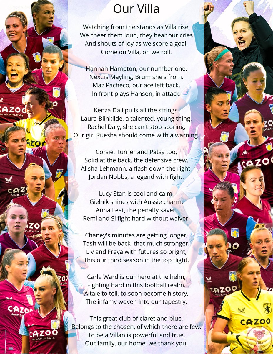 In light of the success of <a href="/AVWFCOfficial/">Aston Villa Women</a> this season, I wrote a little poem in celebration and commemoration.

We've come so far in such a short space of time and the fan base is growing to resemble that.

We appreciate you all 🫶💜

#AVWFC #BeTheInspiration