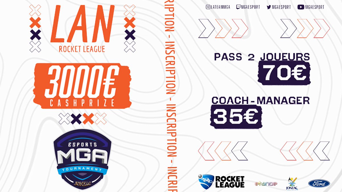 Les frais d'inscription pour la LAN Rocket League sont fixés à 70€ par équipe. 

Avec un cashprize total de 3000€ à gagner, ne manquez pas l'occasion de participer !  

Pour vous inscrire, helloasso.com/associations/m…

#mGaOnTop