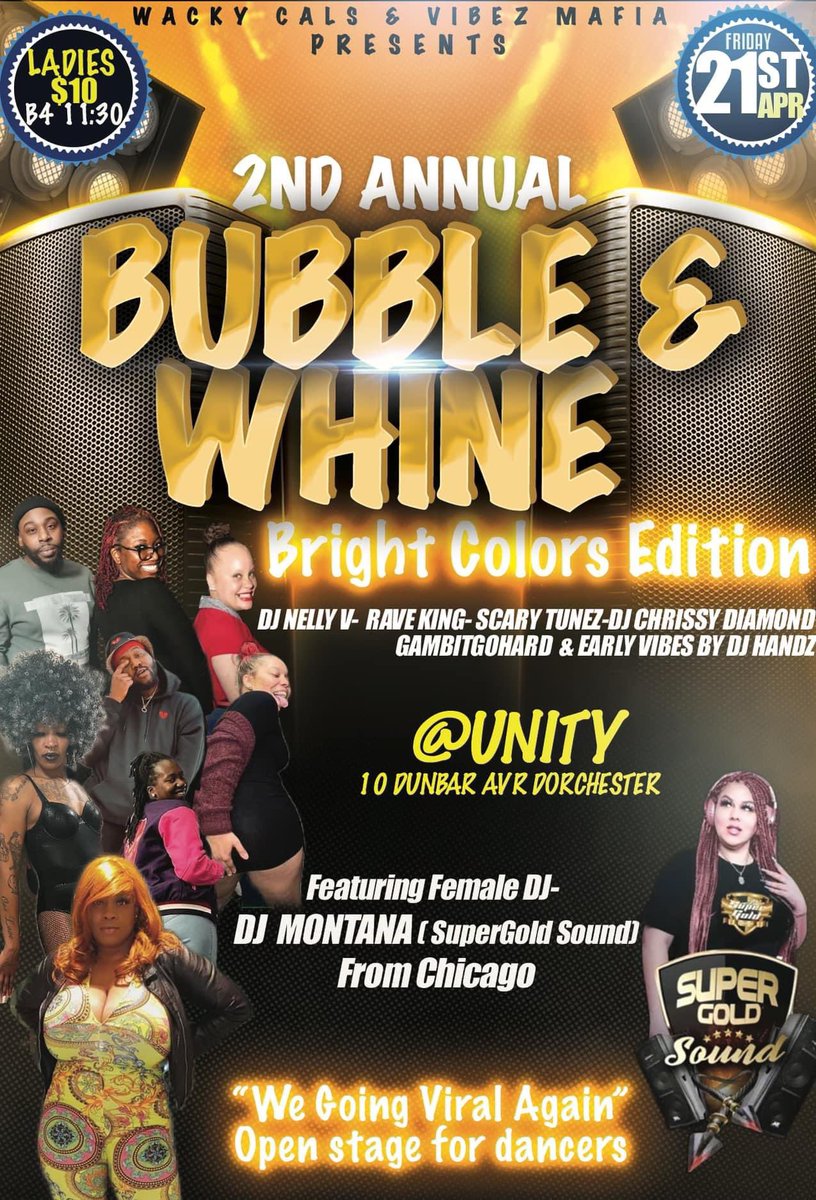 #ThisFriday @WackyCalz25 & VIBEZ Mafia Present Bubble & Whine pt 2! DJ Montana fr Chicago will be there! We going Viral!! Unity is the place to be! Get there! 
#DHQYaya #Dancehall #BostonDanceScene #Fyp #RT