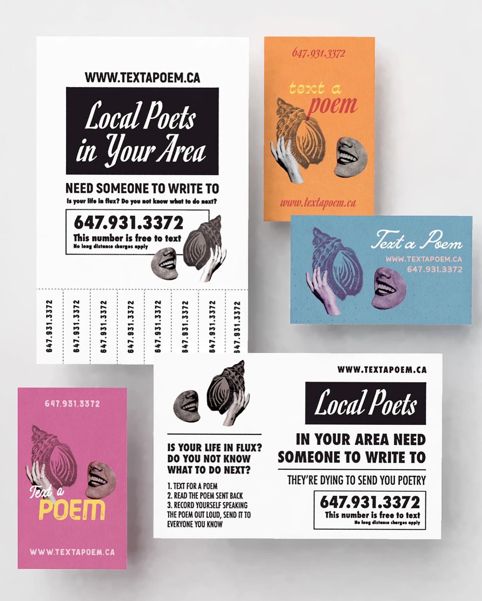 luneanic's tweet photo. So happy to share this project! @marisakelly_ came to me with her thesis of texting a number to receive a poem and I had the pleasure of visualizing this concept. Using references from 60s magazines and dating ad spam, text a poem was born! https://t.co/ndQtd5nE7h