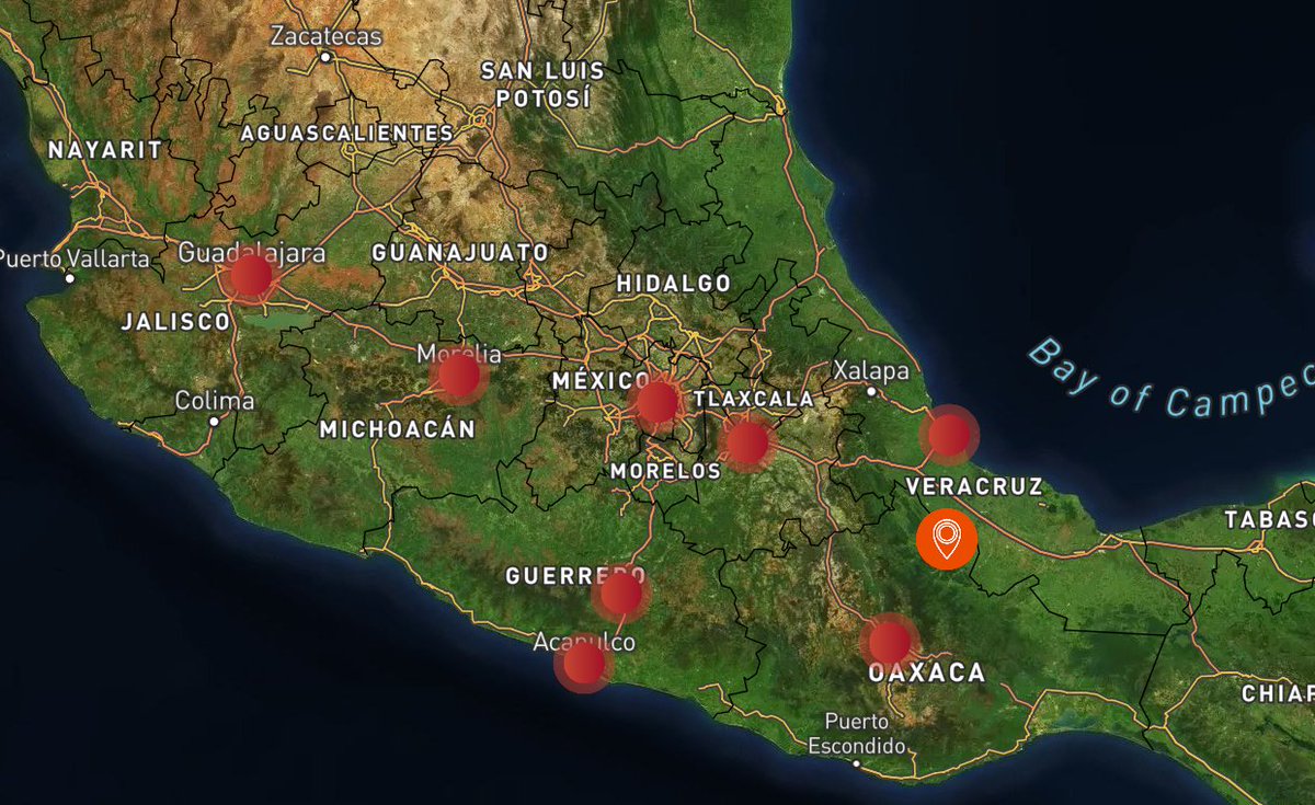 SasslaMx's tweet photo. #Sismo en progreso. Efectos esperados en los próximos segundos: 

CDMX: 🔴 FUERTE
ACA: 🔴 FUERTE
CHI: 🔴 FUERTE
PUE: 🔴 FUERTE
OAX: 🔴 FUERTE
VER: 🔴 FUERTE
MOR: 🔴 FUERTE
GDL: 🔴 FUERTE

10:59:59 #SASSLA https://t.co/lXjZb2qH7u