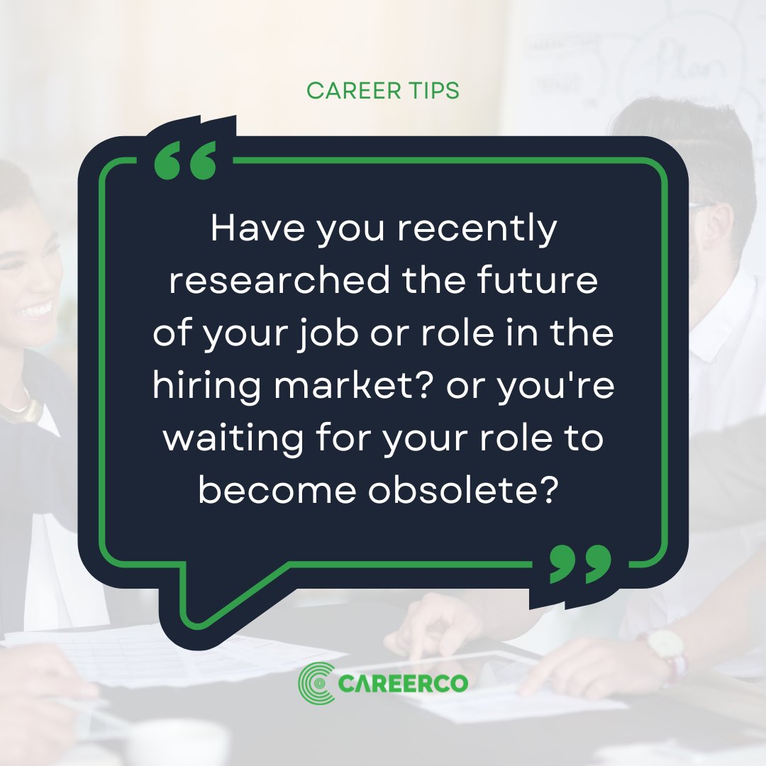 careerco1's tweet image. If you don&apos;t check on the health of your role in the job market, how then do you know what new skills to learn and what next steps to take for your advancement? #careerco #jobmarkettips #careertips