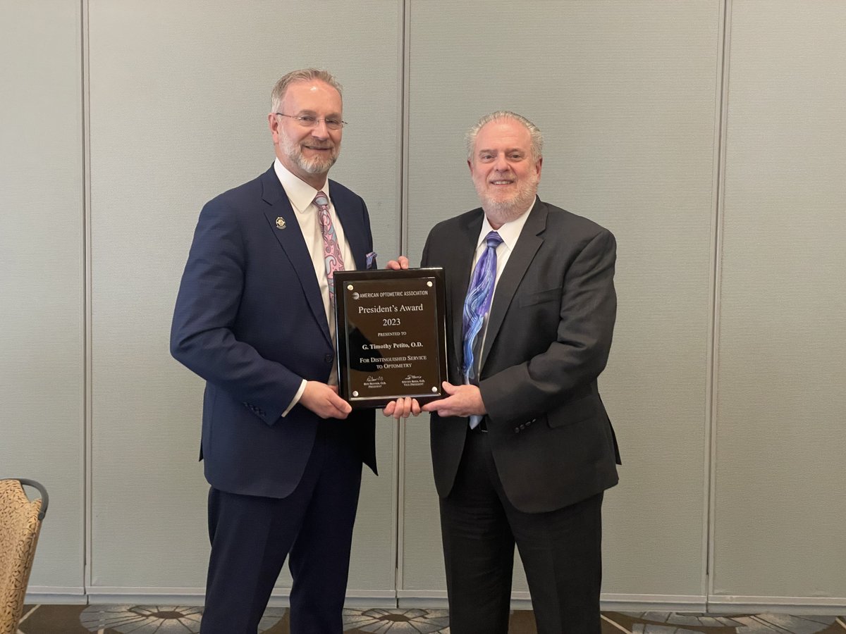 FloridaEyes1's tweet photo. Congrats to Timothy Petito, OD, on receiving the AOA President’s Award! AOA President Ronald Benner, OD, thanked Dr. Petito for his passion &amp; long-time dedication to advancing the essential &amp; primary eye health &amp; vision care role doctors of optometry play every day in America. https://t.co/nYgD7xqVlX