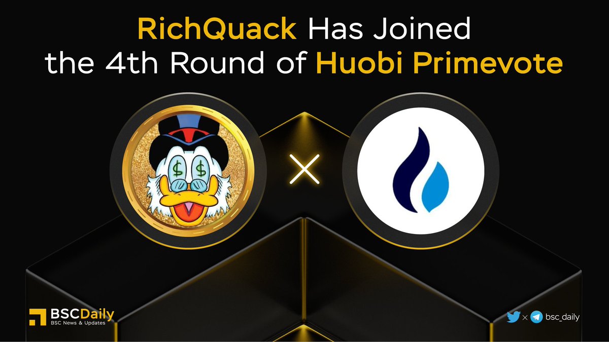 bsc_daily's tweet photo. 🎉 @RichQuack Has Joined the 4th Round of @HuobiGlobal Primevote🏆

Let's come together as and supports RichQUACK.

#QUACK - a Hyper-deflationary Token with Real Utility. Blockchain Incubator &amp; Launch Ecosystem to help Build the Next-Gen Projects to life🧬

More details

#BNB https://t.co/GhmzFK2Ff0