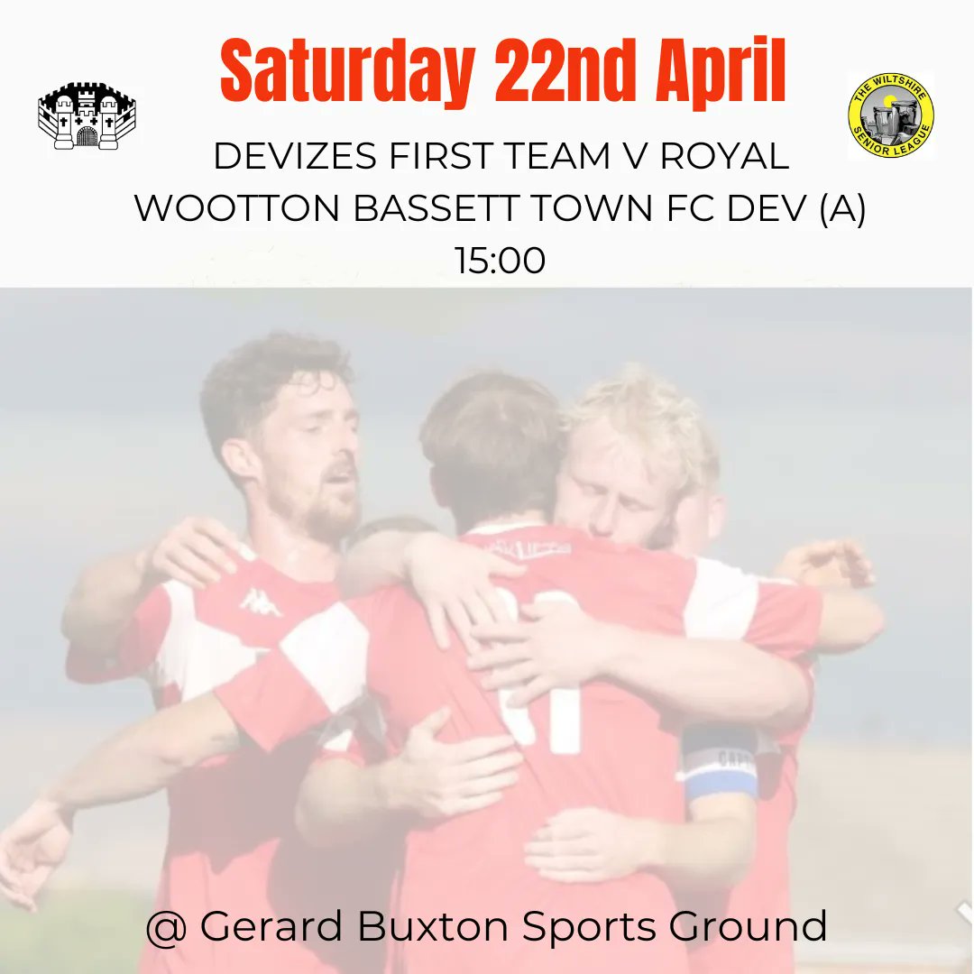 DevizesTownFC's tweet photo. Next up we take on Royal W Bassett away, for our second to last game of the season, come and show the lads the support they deserve!

📆 Sat 22nd April
 📍 Gerard Buxton Sports Ground
 🆚 Royal W Bassett FC Dev
🕛 15:00 

#UPTHETOWN 🔴 ⚪ 

@WiltsLeague @swsportsnews @gazsport https://t.co/1UaVBj5hvd