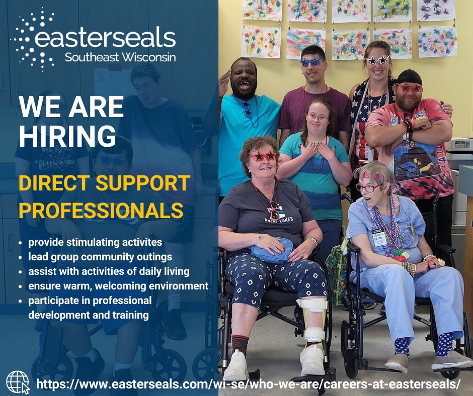 We are hiring for Direct Support Professionals at our Adult Day locations!
💙Kenosha Application -> tinyurl.com/4k7kwdb8
💙Wauwatosa Application -> tinyurl.com/5n8fwcda